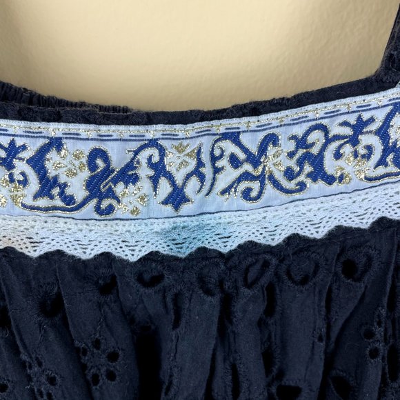 Moon Collection Blue Eyelet Baby Doll Boho Blouse - Picture 5 of 8